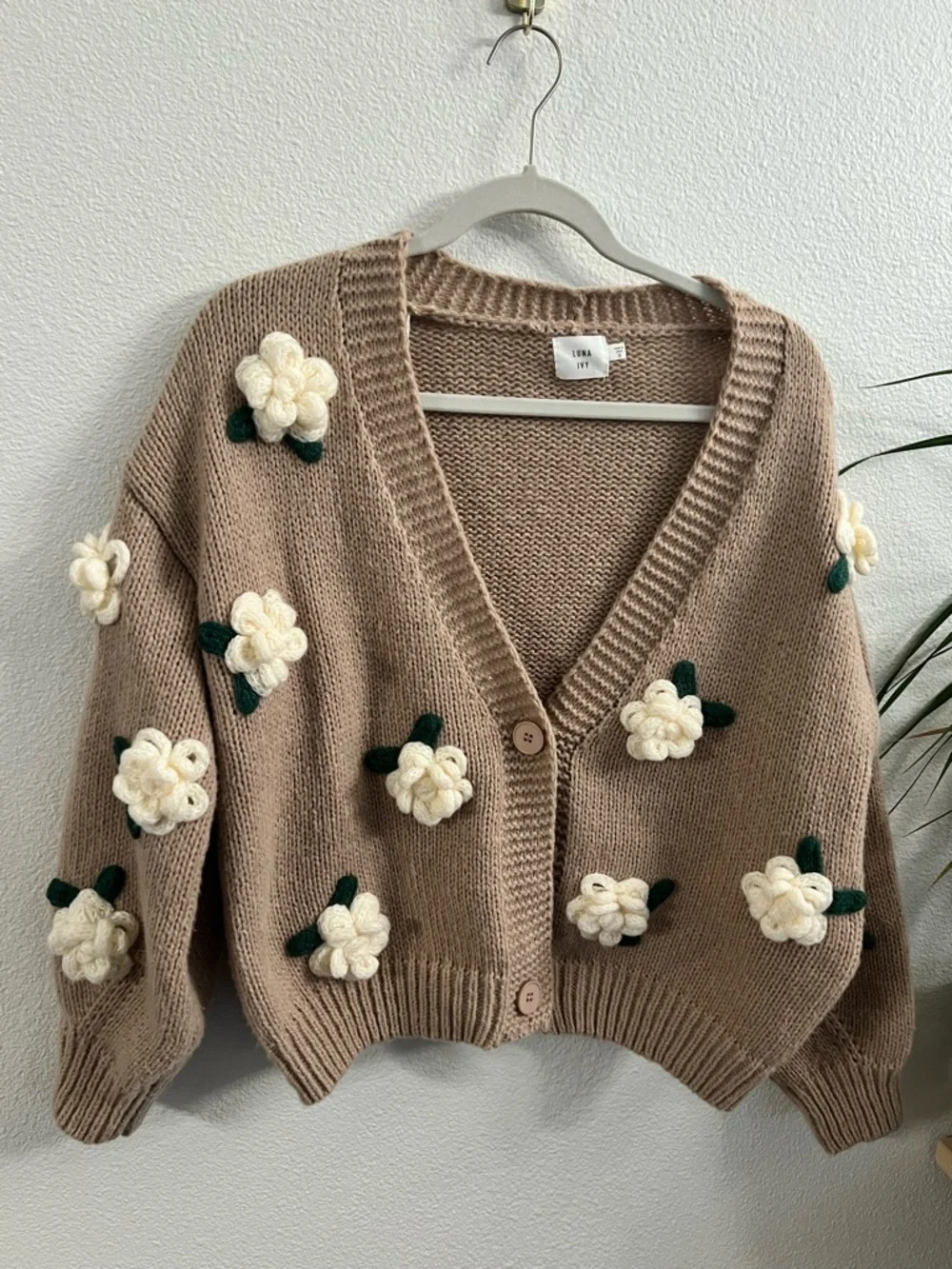 Luna Ivy Floral Knit Cardigan | Size S | 3D Flower Sweater - Picture 1 of 6